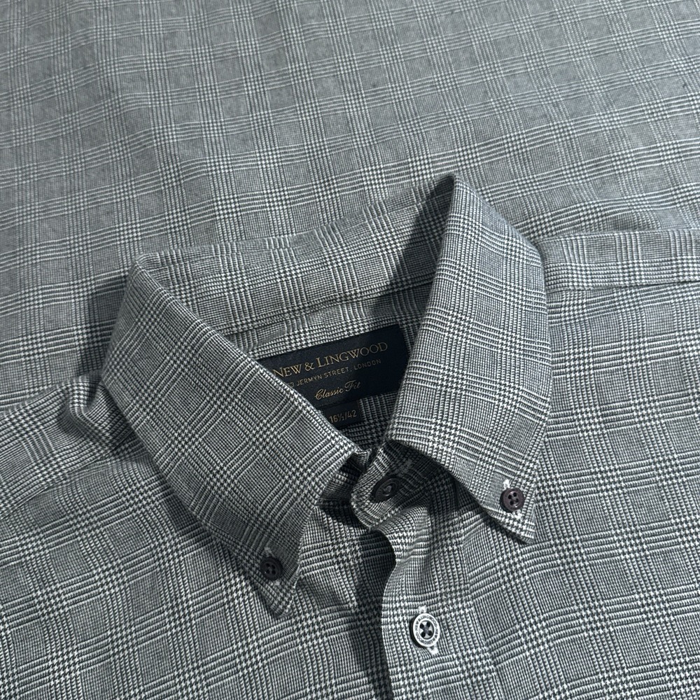New & Lingwood Gray Glen Plaid Long Sleeve Dress Shirt Men's Size 16.5 / 42